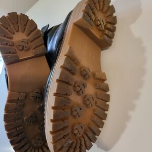 Sam & Libby Black Leather Ankle Boots with Brown Lug Soles